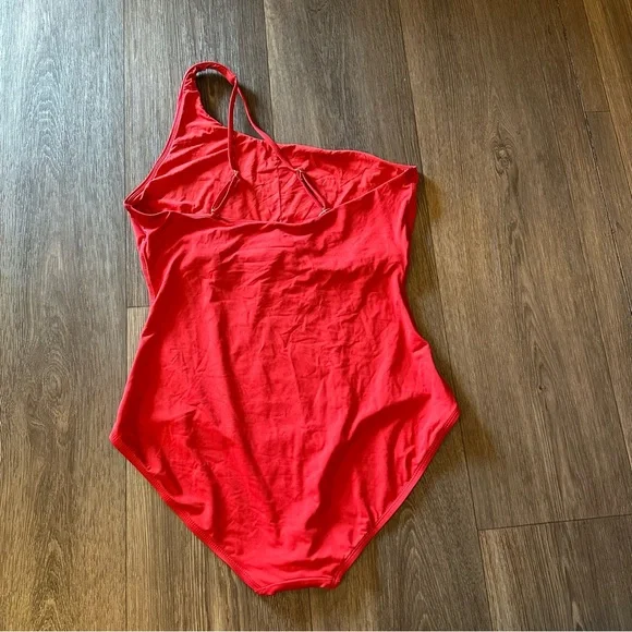 Andie Red One-Piece Asymmetrical Swimsuit - Picture 4 of 9